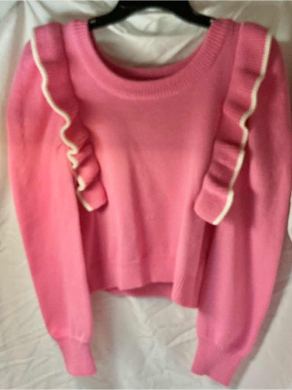 Women's Pink Ruffle-Trim Crewneck Sweater